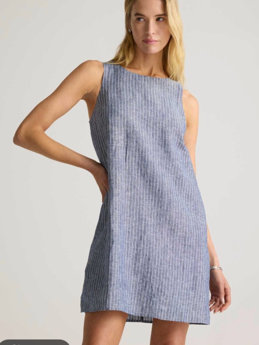 Quince Chambray Stripes Sleeveless Dress Size Small Linen Coastal Beach *C86
